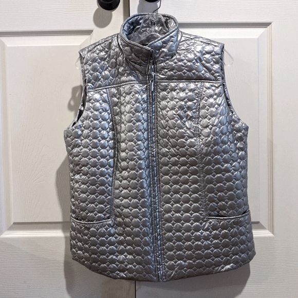 Fresh Brand Quilted Silver Zip Up Vest, Size Large - Picture 1 of 4